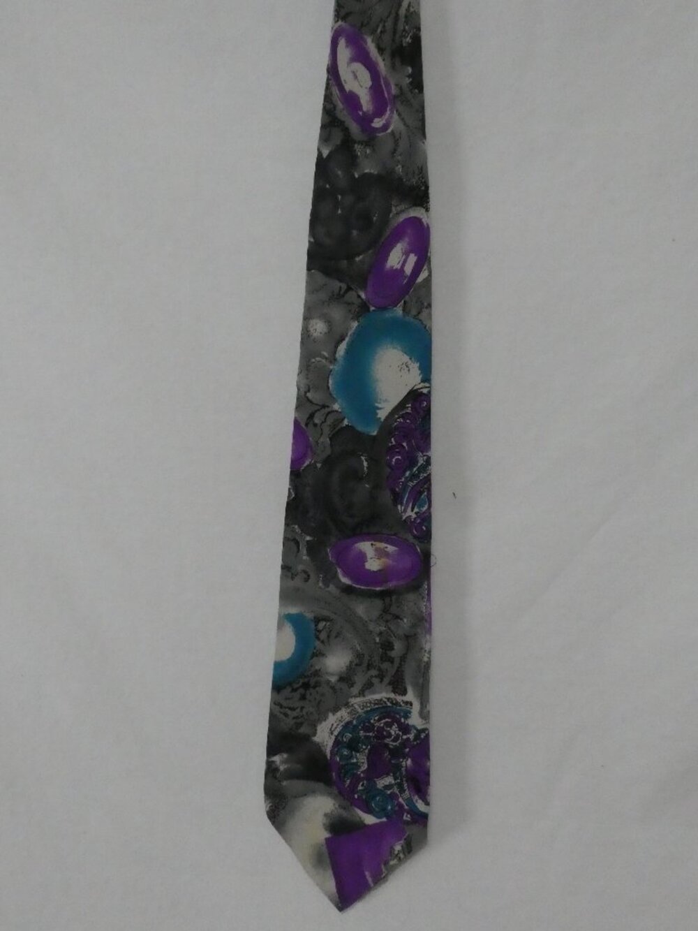 Vintage PRIMAVERA TIE RACK Silk Tie Italy Purple Teal Abstract Watercolor 90s